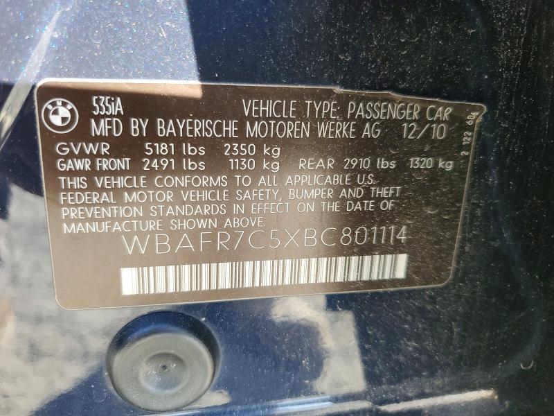 55639496 :رقم المزاد ، WBAFR7C5XBC801114 vin ، 2011 Bmw 535 مزاد بيع