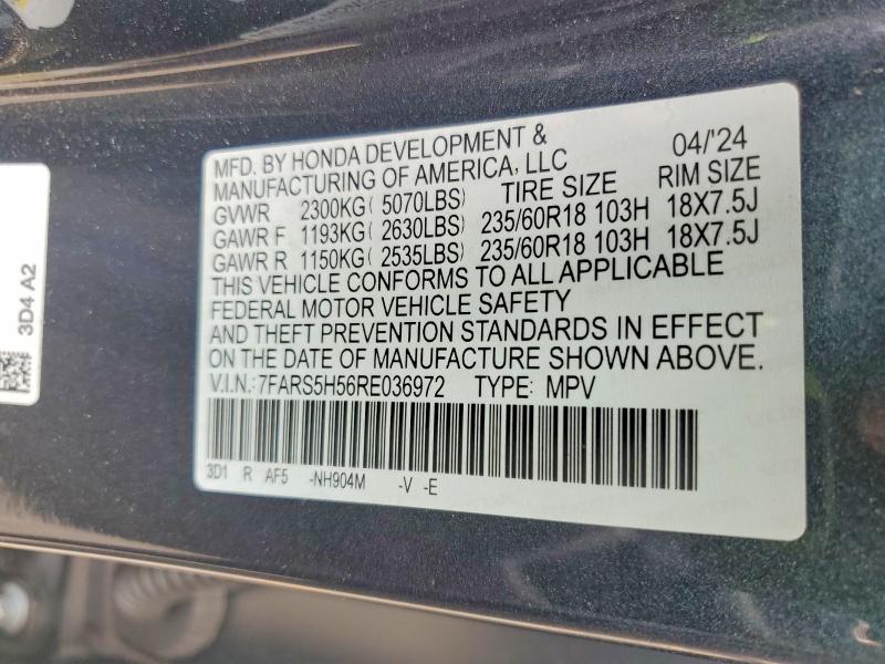 2024 Honda Cr-v მანქანა იყიდება აუქციონზე, vin: 7FARS5H56RE036972, აუქციონის ნომერი: 57009706