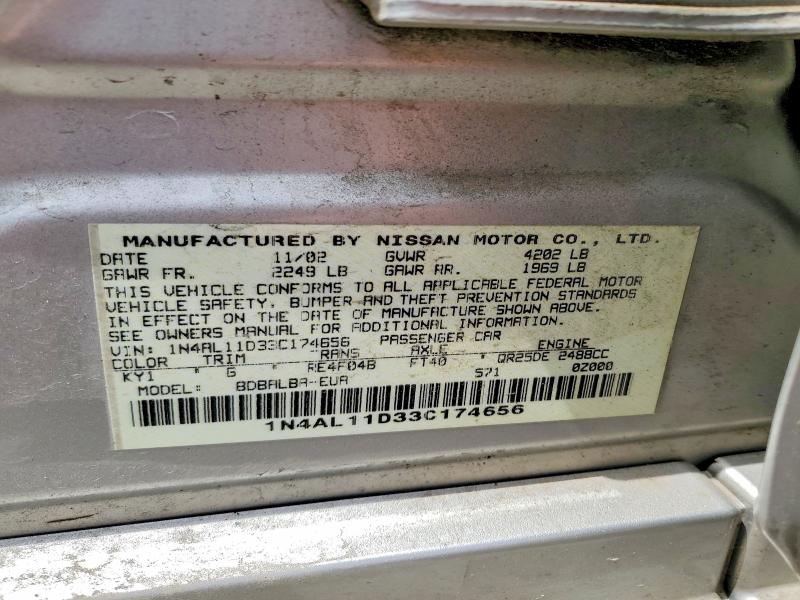 Aukcja sprzedaży 2003 Nissan Altima, vin: 1N4AL11D33C174656, numer aukcji: 57447286