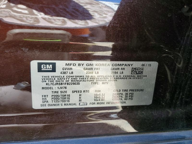 Продаж на аукціоні авто 2015 Chevrolet Trax, vin: KL7CJRSB1FB229035, номер лоту: 56271826