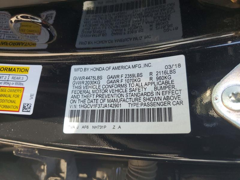 2018 Honda Accord მანქანა იყიდება აუქციონზე, vin: 1HGCV1F37JA142901, აუქციონის ნომერი: 58274816