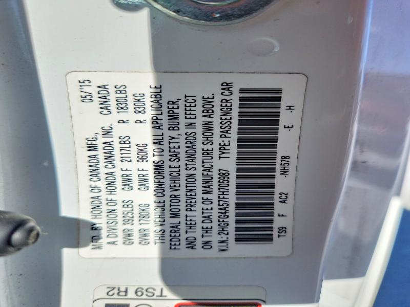 Aukcja sprzedaży 2015 Honda Civic, vin: 2HGFG4A57FH705987, numer aukcji: 56833756