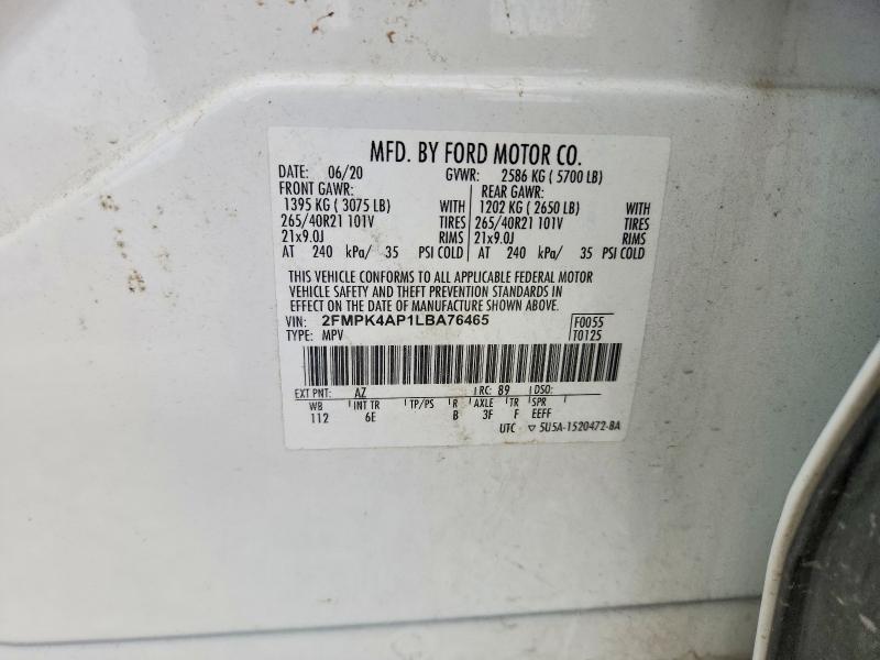 Продаж на аукціоні авто 2020 Ford Edge, vin: 2FMPK4AP1LBA76465, номер лоту: 58426626