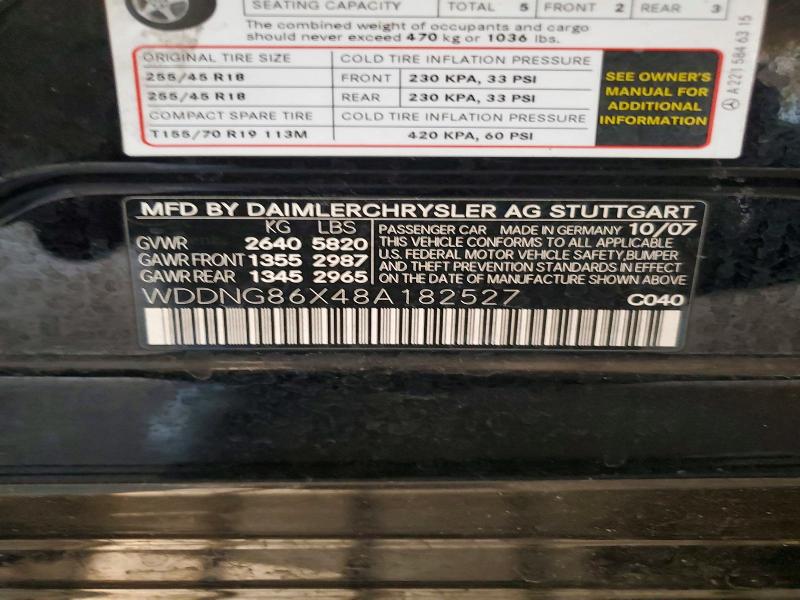 Auction sale of the 2008 Mercedes-benz S, vin: WDDNG86X48A182527, lot number: 55557286