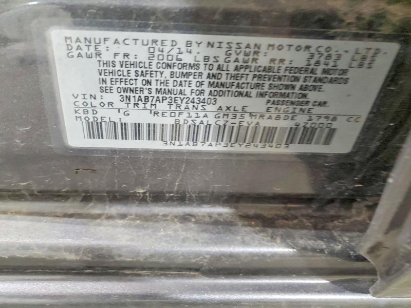 2014 Nissan Sentra მანქანა იყიდება აუქციონზე, vin: 3N1AB7AP3EY243403, აუქციონის ნომერი: 55997176
