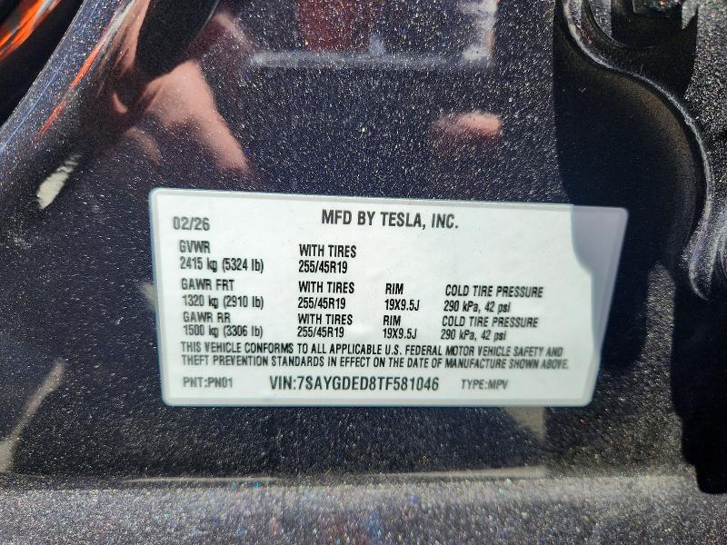 56448956 :رقم المزاد ، 7SAYGDED8TF581046 vin ، 2026 Tesla Model Y مزاد بيع