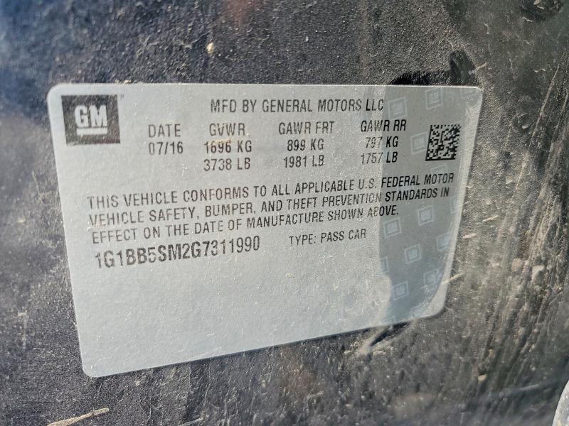 2016 Chevrolet Cruze მანქანა იყიდება აუქციონზე, vin: 1G1BB5SM2G7311990, აუქციონის ნომერი: 57231076