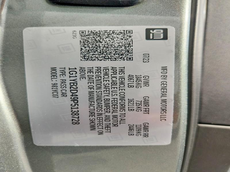58775366 :رقم المزاد ، 1G1YB2D49P5138728 vin ، 2023 Chevrolet Corvette مزاد بيع