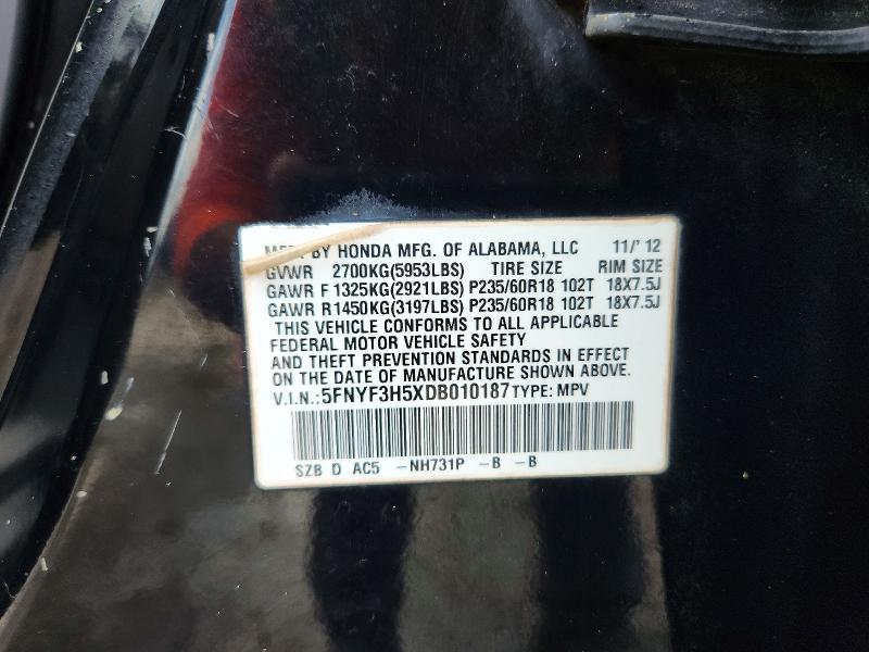2013 Honda Pilot მანქანა იყიდება აუქციონზე, vin: 5FNYF3H5XDB010187, აუქციონის ნომერი: 58909276