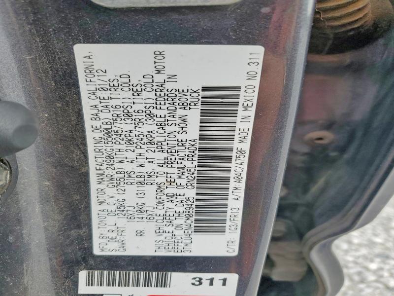 56952566 :رقم المزاد ، 3TMLU4EN4CM089425 vin ، 2012 Toyota Tacoma مزاد بيع