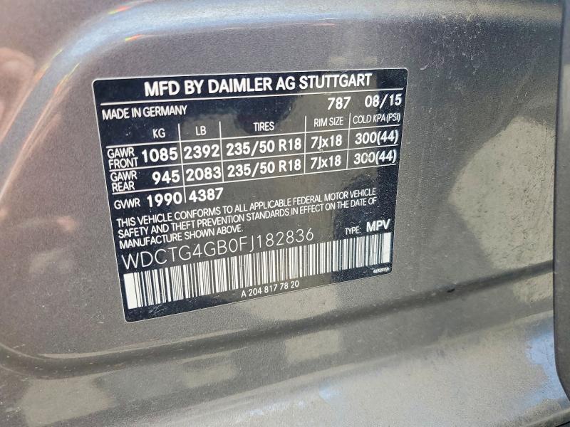 Aukcja sprzedaży 2015 Mercedes-benz Gla, vin: WDCTG4GB0FJ182836, numer aukcji: 56510036