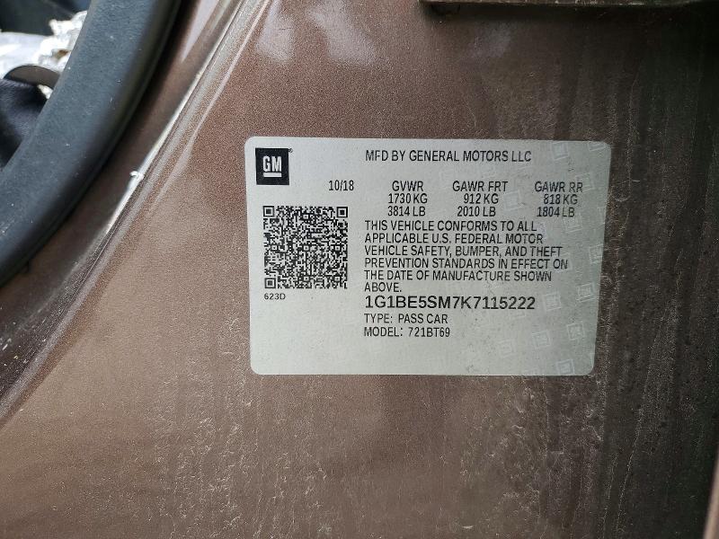 Продаж на аукціоні авто 2019 Chevrolet Cruze, vin: 1G1BE5SM7K7115222, номер лоту: 57714966