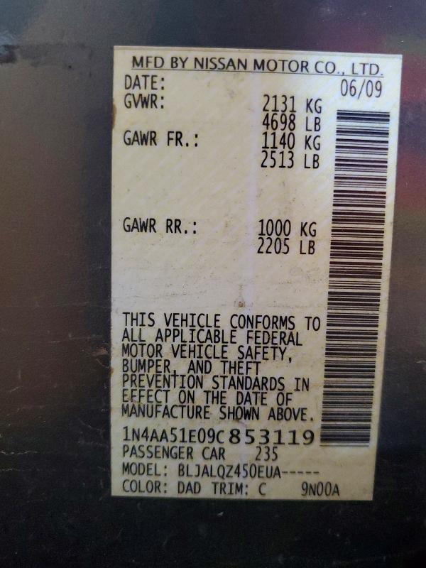 57930906 :رقم المزاد ، 1N4AA51E09C853119 vin ، 2009 Nissan Maxima مزاد بيع
