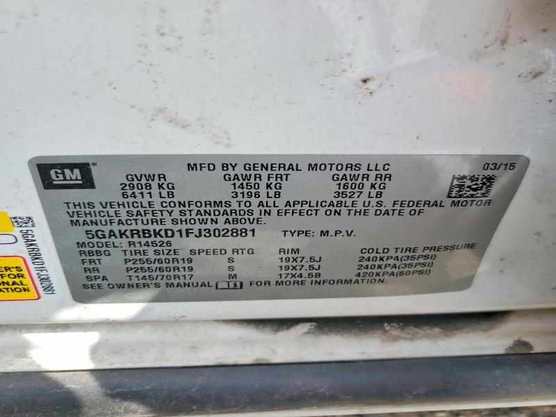 55688106 :رقم المزاد ، 5GAKRBKD1FJ302881 vin ، 2015 Buick Enclave مزاد بيع