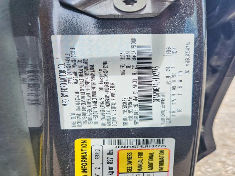 Aukcja sprzedaży 2020 Ford Fusion, vin: 3FA6P0G74LR102775, numer aukcji: 56693036