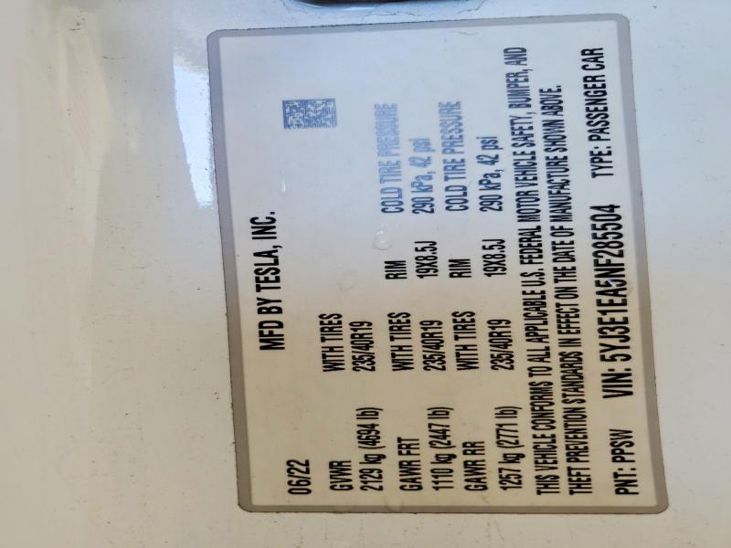 Продаж на аукціоні авто 2022 Tesla Model 3, vin: 5YJ3E1EA5NF285504, номер лоту: 55652576
