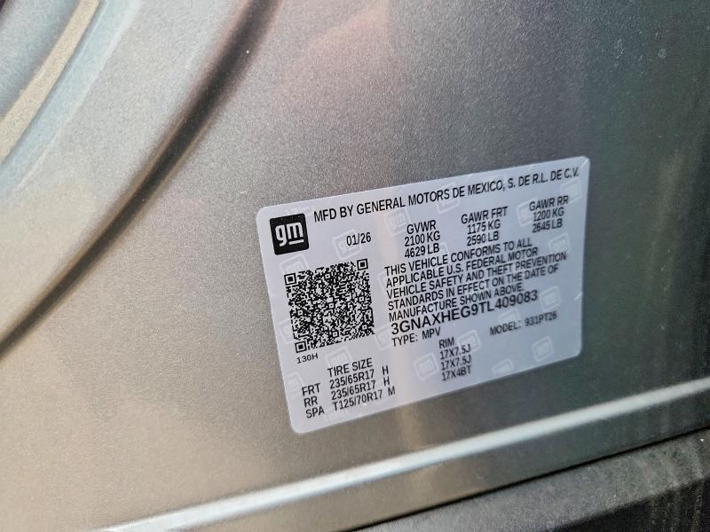 2026 Chevrolet Equinox მანქანა იყიდება აუქციონზე, vin: 3GNAXHEG9TL409083, აუქციონის ნომერი: 58507906