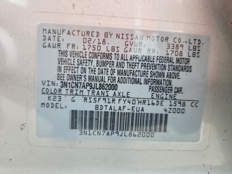 Aukcja sprzedaży 2018 Nissan Versa, vin: 3N1CN7AP9JL862000, numer aukcji: 55741356