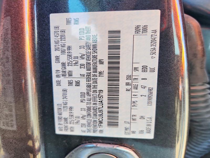 2020 Ford Escape მანქანა იყიდება აუქციონზე, vin: 1FMCU9J97LUA15719, აუქციონის ნომერი: 54609586