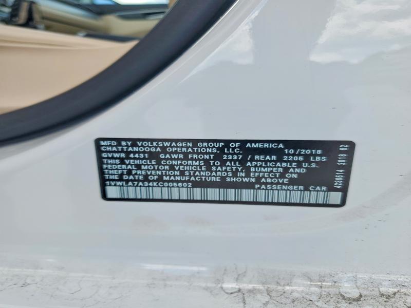 Aukcja sprzedaży 2019 Volkswagen Passat, vin: 1VWLA7A34KC005602, numer aukcji: 57467386