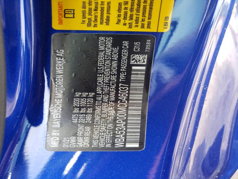 Aukcja sprzedaży 2021 Bmw 430i, vin: WBA53AP00MCG46037, numer aukcji: 56223596