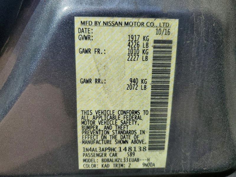 56080426 :رقم المزاد ، 1N4AL3AP9HC148138 vin ، 2017 Nissan Altima مزاد بيع