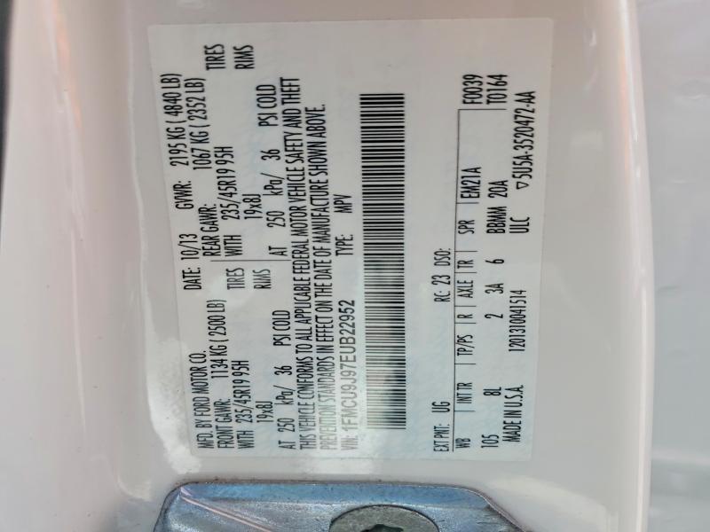 2014 Ford Escape მანქანა იყიდება აუქციონზე, vin: 1FMCU9J97EUB22952, აუქციონის ნომერი: 59053896