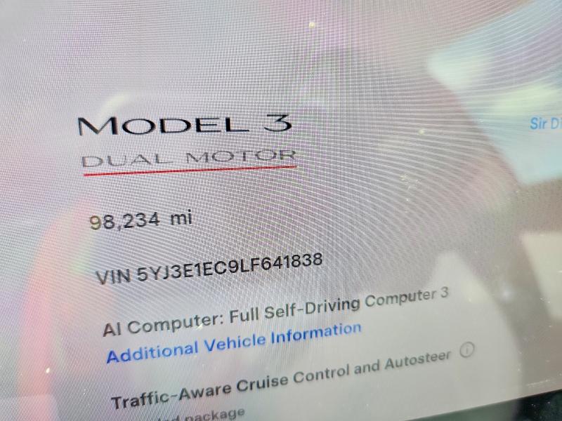 57489896 :رقم المزاد ، 5YJ3E1EC9LF641838 vin ، 2020 Tesla Model 3 مزاد بيع