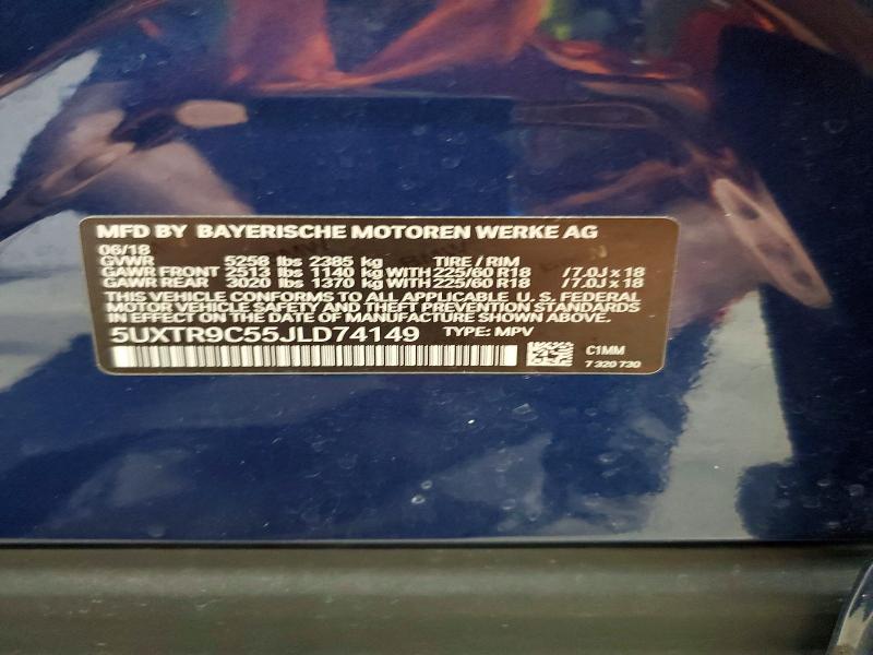 58041156 :رقم المزاد ، 5UXTR9C55JLD74149 vin ، 2018 Bmw X3 مزاد بيع