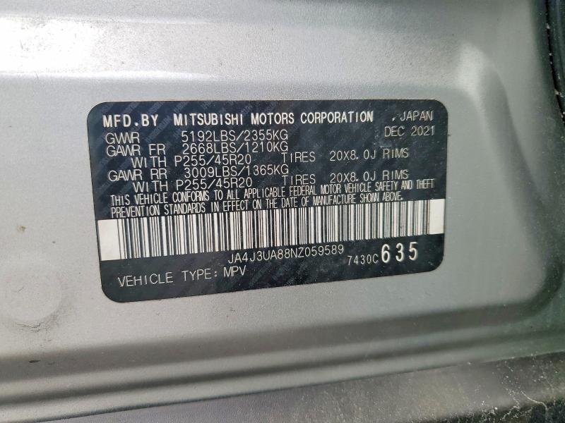 Продажа на аукционе авто 2022 Mitsubishi Outlander, vin: JA4J3UA88NZ059589, номер лота: 56117996