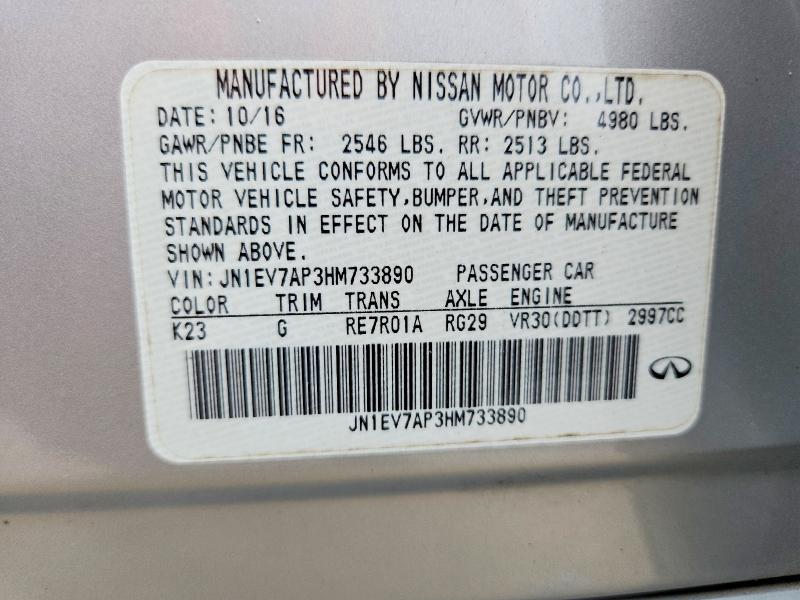 Продажа на аукционе авто 2017 Infiniti Q50, vin: JN1EV7AP3HM733890, номер лота: 56520646