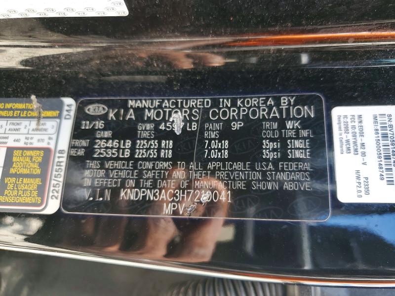Продаж на аукціоні авто 2017 Kia Sportage, vin: KNDPN3AC3H7210041, номер лоту: 58297096