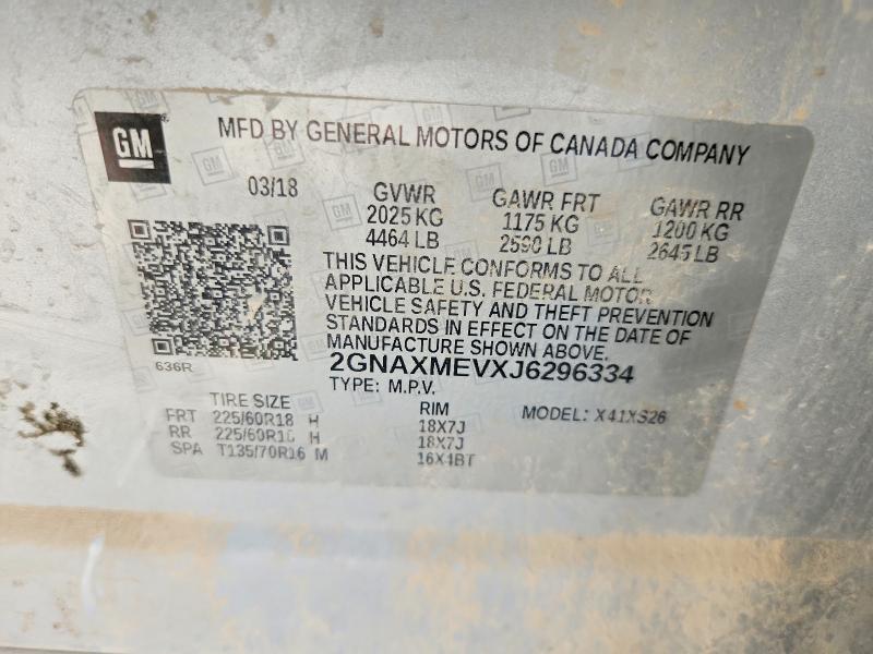 58112896 :رقم المزاد ، 2GNAXMEVXJ6296334 vin ، 2018 Chevrolet Equinox مزاد بيع