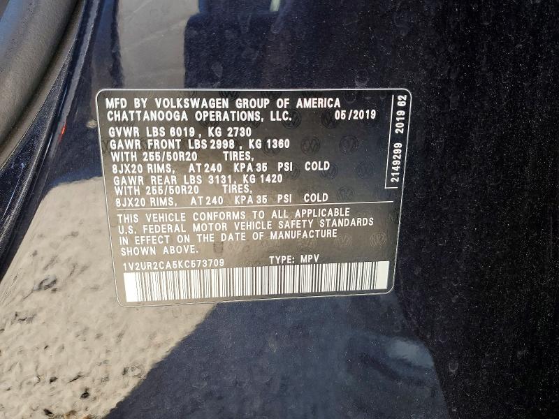 2019 Volkswagen Atlas მანქანა იყიდება აუქციონზე, vin: 1V2UR2CA5KC573709, აუქციონის ნომერი: 54833496