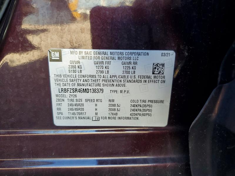 57009096 :رقم المزاد ، LRBFZSR46MD138379 vin ، 2021 Buick Envision مزاد بيع
