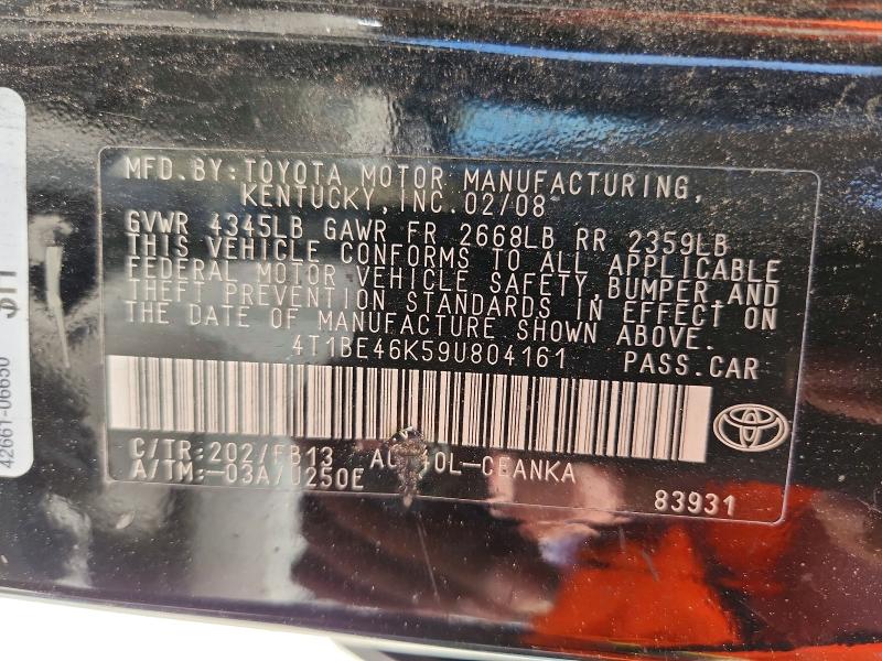 2009 Toyota Camry მანქანა იყიდება აუქციონზე, vin: 4T1BE46K59U804161, აუქციონის ნომერი: 55792956