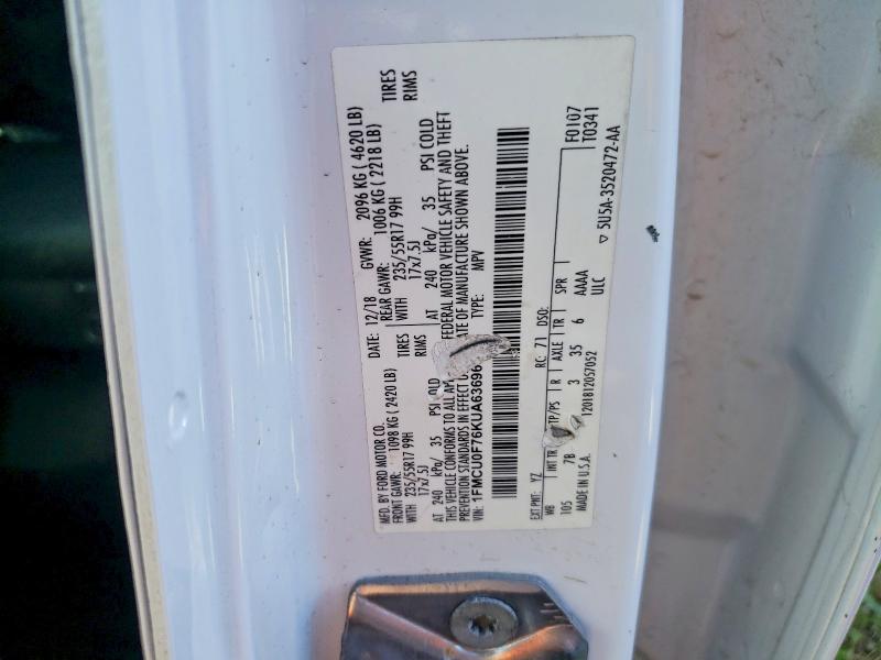 56376206 :رقم المزاد ، 1FMCU0F76KUA63696 vin ، 2019 Ford Escape مزاد بيع