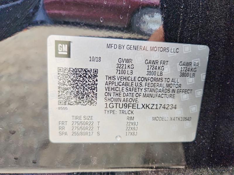 57483866 :رقم المزاد ، 1GTU9FELXKZ174234 vin ، 2019 Gmc Sierra مزاد بيع