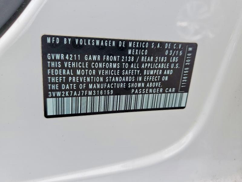 57687696 :رقم المزاد ، 3VW2K7AJ7FM316159 vin ، 2015 Volkswagen Jetta مزاد بيع