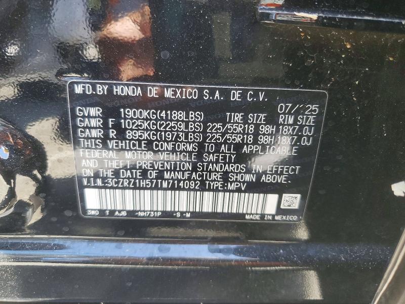 2026 Honda Hr-v მანქანა იყიდება აუქციონზე, vin: 3CZRZ1H57TM714092, აუქციონის ნომერი: 57305526