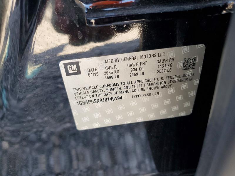 Aukcja sprzedaży 2018 Cadillac Cts, vin: 1G6AP5SX9J0149194, numer aukcji: 57291126