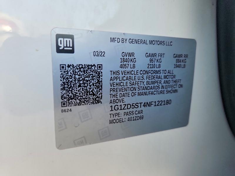 Продаж на аукціоні авто 2022 Chevrolet Malibu, vin: 1G1ZD5ST4NF122180, номер лоту: 55089956