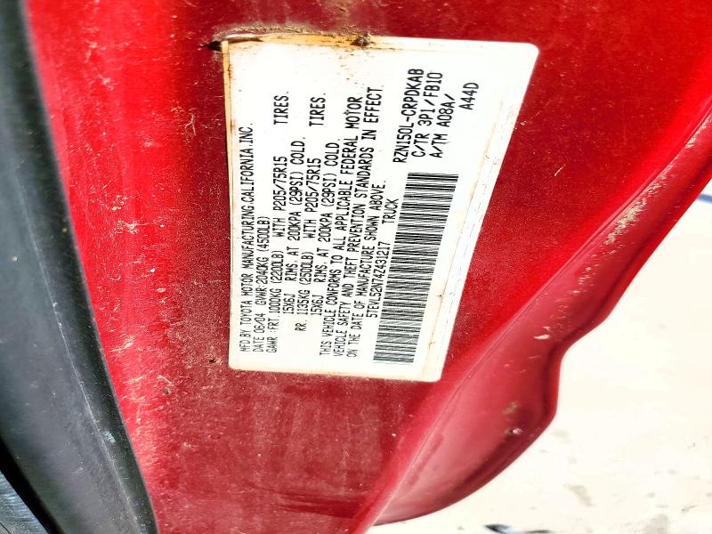 2004 Toyota Tacoma მანქანა იყიდება აუქციონზე, vin: 5TEVL52N74Z431217, აუქციონის ნომერი: 55729366