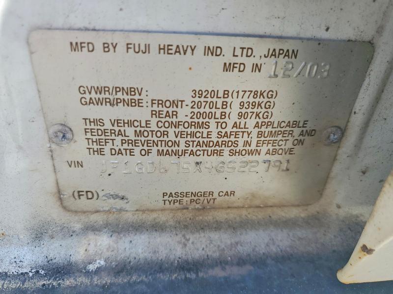 Продажа на аукционе авто 2004 Subaru Impreza, vin: JF1GD675X4G522791, номер лота: 57069166