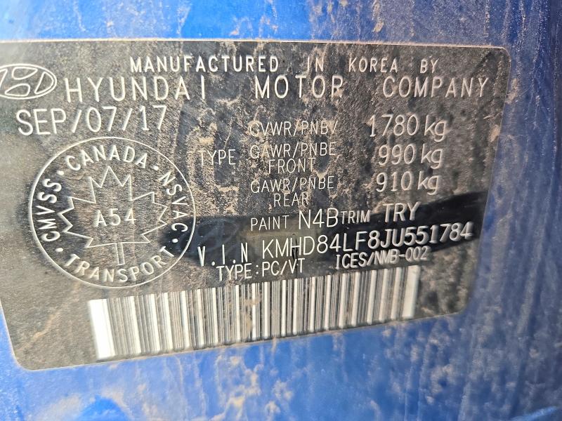 56618306 :رقم المزاد ، KMHD84LF8JU551784 vin ، 2018 Hyundai Elantra مزاد بيع