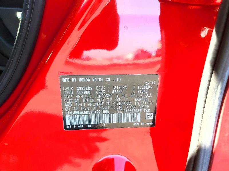 55783276 :رقم المزاد ، JHMGK5H52GX021065 vin ، 2016 Honda Fit مزاد بيع