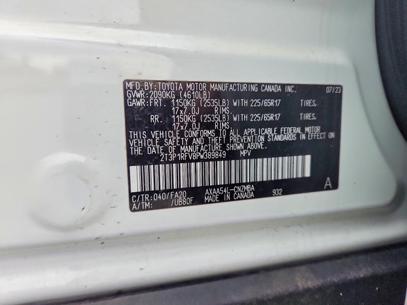 Продажа на аукционе авто 2023 Toyota Rav4, vin: 2T3P1RFV8PW389849, номер лота: 58988966