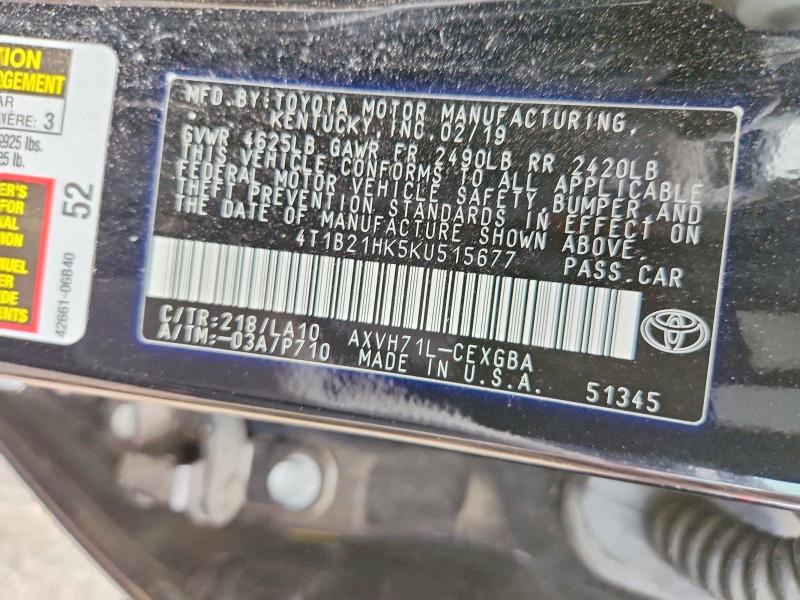 Aukcja sprzedaży 2019 Toyota Camry Hybrid, vin: 4T1B21HK5KU515677, numer aukcji: 57870976