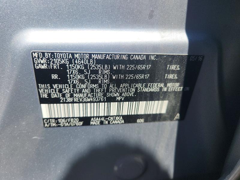 2016 Toyota Rav4 მანქანა იყიდება აუქციონზე, vin: 2T3BFREV3GW493761, აუქციონის ნომერი: 54472536
