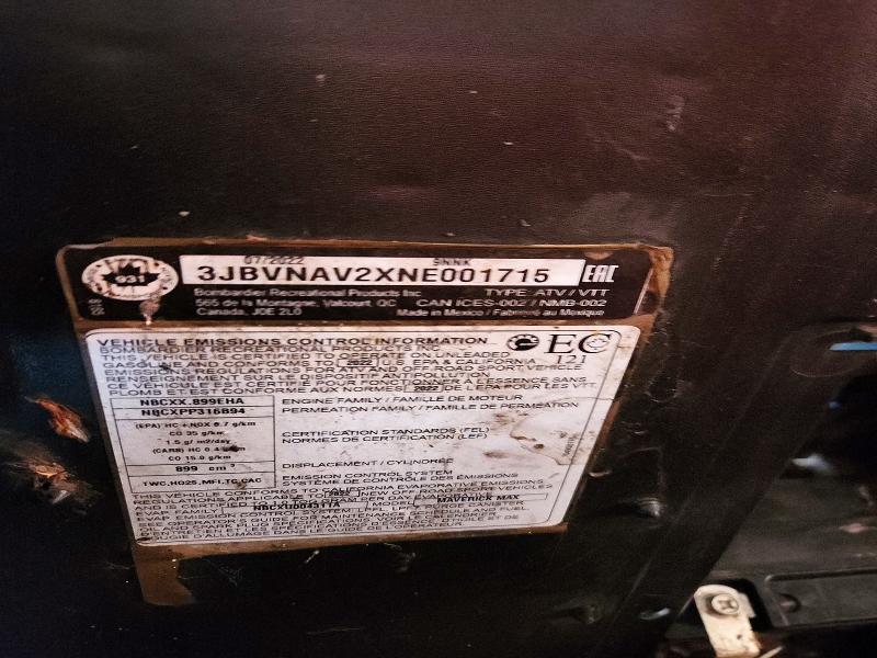 2022 Can-am Maverick X3 მანქანა იყიდება აუქციონზე, vin: 3JBVNAV2XNE001715, აუქციონის ნომერი: 57227426
